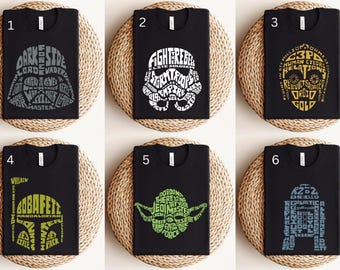 Star Wars Characters T-shirt, Description of Star Wars Characters Tees, Typographic Star Wars Shirt, Matching Star Wars Family Tees