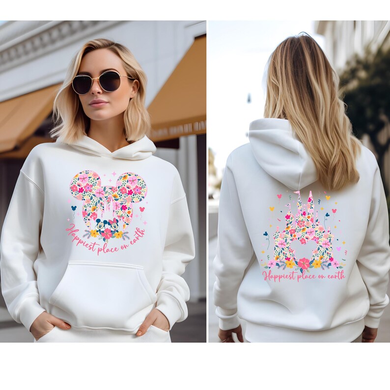 Happiest Place on Earth Sweatshirt, Disneyland Floral Castle Hoodies, Women's Magical Castle Sweater, Disneyland Group Vacation Crewneck bild 2