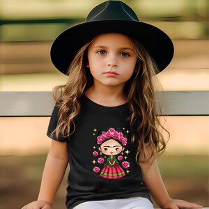 Camiseta de Frida Kahlo, linda camiseta de niña mexicana, mono para bebé niña, linda camiseta para bebé, camiseta para niño, regalo de Navidad para niños imagen 3