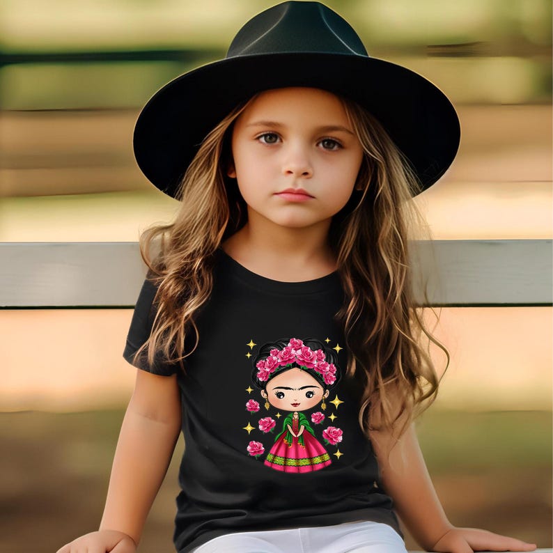 Camiseta de Frida Kahlo, linda camiseta de niña mexicana, mono para bebé niña, linda camiseta para bebé, camiseta para niño, regalo de Navidad para niños imagen 3