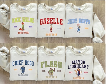 Zootopia Varsity Sweaters, Matching Nick Wilde Judy Hopps Gazelle  Flash Mayor Lionheart Chief Bogo Mr Big Zootopia Movie Group Crewnecks