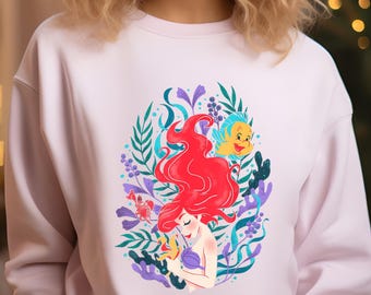 Vintage Little Mermaid Sweater, Little Mermaid Princess Ariel Hoodie, Disney Ariel Sweatshirts, Matching Princess Crewnecks, Kids Sweaters