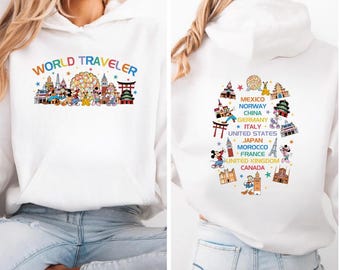 Retro Epcot World Traveler Sweater, Mickey and Friends Travel Around The World Hoodie, Men's Disney Crewneck, Epcot World Tour Sweater