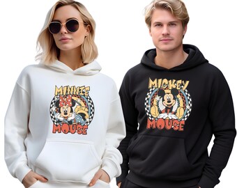 Retro Mickey and Minnie Mouse Matching Sweaters, Minnie Mickey & Minnie Couple Hoodies, Checkered Disneyland Crewneck, Siblings Sweaters