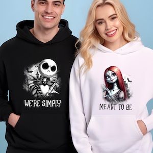 Sally and Jack Skellington Halloween Couple Sweaters, We&#39;re Meant to Be Matching Halloween Hoodies, Horror Movies Lovers, Spooky Vibes