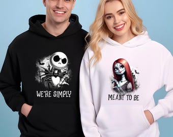 Sally and Jack Skellington Halloween Couple Sweaters, We're Meant to Be Matching Halloween Hoodies, Horror Movies Lovers, Spooky Vibes