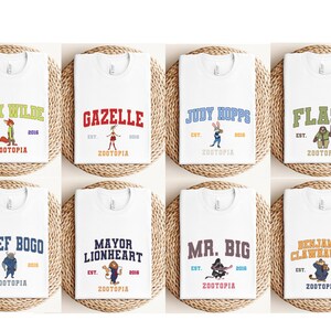 Zootopia Varsity Shirts, Matching Nick Wilde Gazelle Judy Hopps Flash Mayor Lionheart Mr Big Chief Bogo Zootopia Movie Group Tees Bild 2