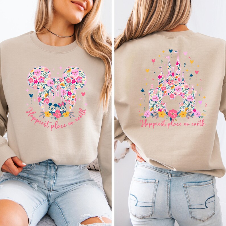 Happiest Place on Earth Sweatshirt, Disneyland Floral Castle Hoodies, Women's Magical Castle Sweater, Disneyland Group Vacation Crewneck bild 5