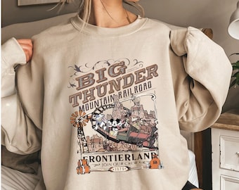 Retro Big Thunder Mountain Railroad Sweater, Disney Mickey And Friends The Wilderness Hoodie, Frontierland Disney Ride Men's Crewnecks