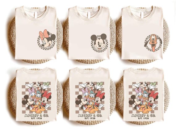 Retro Mickey & Co Checkered Family Shirts, Mickey and Friends Matching Disneyland Family Trip Tees, Comfort Colors Disney Group Shirts