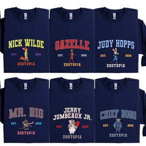 Zootopia Varsity Sweaters, Matching Nick Wilde Judy Hopps Gazelle Flash Mayor Lionheart Chief Bogo Mr Big Zootopia Movie Group Crewnecks image 2