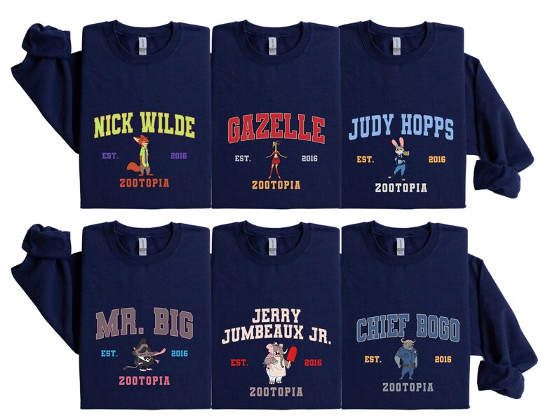 Zootopia Varsity Sweaters, Matching Nick Wilde Judy Hopps Gazelle Flash Mayor Lionheart Chief Bogo Mr Big Zootopia Movie Group Crewnecks image 2