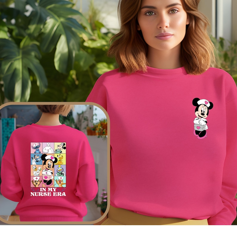 Minnie Mouse in My Nurse Era Sweater, Minnie Mouse Nurse Hoodie, Disney Nurses Day Crewneck, Nurses Day Gift, Cute Nursing School Sweater image 3