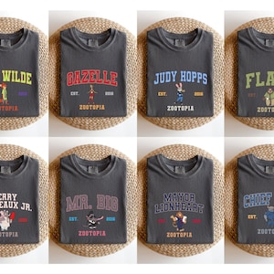 Zootopia Varsity Shirts, Matching Nick Wilde Gazelle Judy Hopps Flash Mayor Lionheart Mr Big Chief Bogo Zootopia Movie Group Tees Bild 1