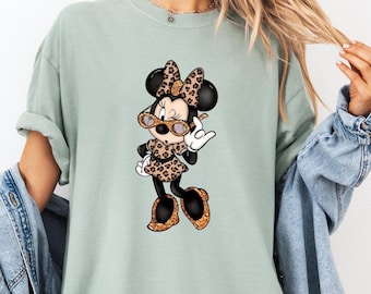 Leopard Minnie Shirt, Cute Minnie Mouse Tee, Disney Girls Trip Shirts, Women's Disney Trip Tees