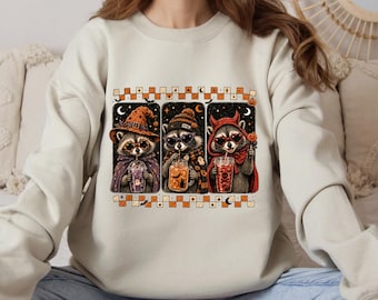 Raccoon Halloween Shirt, Spooky Best Friends Tee, Cute Halloween Animal Sweatshirt, Matching Girls Halloween Shirts, Witch Raccoon Hoodie
