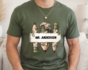 Personalized Teacher Shirt, Custom Teacher Name Shirt, Male Teacher Gift, Back to School Teacher Tee, Mr Teacher Shirt, Camo Teacher Shirt