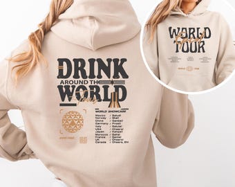 Retro Epcot World Tour Sweatshirt, Disney World Traveler Food & Wine Festival, Drink Around The World Hoodie,  Men's Disneyland Crewneck
