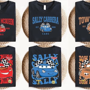 Pixar Cars Party Tees, Piston Cup Lightning Mcqueen Mater Sally Doc Hudson Cruz Guido Luigi Matching Group Tees image 1