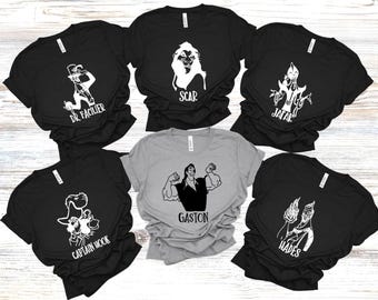 Villains Shirts for Men, Gaston Hades Scar Jafar Captain Hook Dr Facilier Matching Party Tees, Men's Halloween Shirts, Disneyland Group Tees