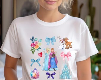 Frozen Princess Elsa and Anna Shirt, CoquetteBow Frozen Tee, Girls Birthday Gift, Disneyland Tees