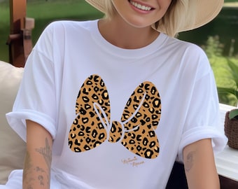 Leopard Bow Minnie Shirt, Minnie Mouse Signed Tee, Minnie Safari Shirt, Disney Girls Trip Shirts, Holiday Gifts, Animal Kingdom Women Tees