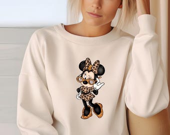 Leopard Minnie Sweater, Cute Minnie Mouse Hoodie, Disney Girls Trip Sweaters, Girls Birthday Gifts