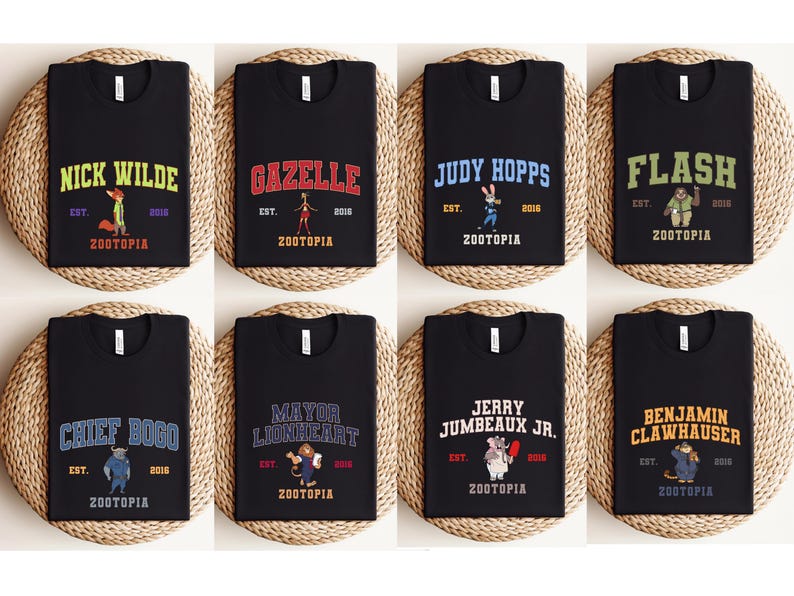 Zootopia Varsity Shirts, Matching Nick Wilde Gazelle Judy Hopps Flash Mayor Lionheart Mr Big Chief Bogo Zootopia Movie Group Tees Bild 3