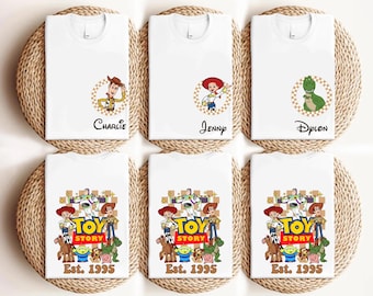 Custom Toy Story Characters Matching Family Shirts, Personalized Toy Story Tees, Woody Jessie Rex Slinky Buzz Alien Matching Custom Tees