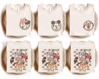 Retro Mickey & Co Checkered Family Shirts, Mickey and Friends Matching Disneyland Family Trip Tees, Comfort Colors Disney Group Shirts
