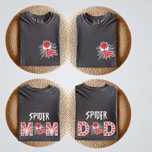 Spider Mom Spider Dad Matching Party Shirts, Spiderman Parents Tee, Birthday Party Family Shirts image 2