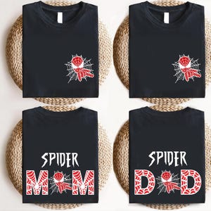 Spider Mom Spider Dad Matching Party Shirts, Spiderman Parents Tee, Birthday Party Family Shirts image 3