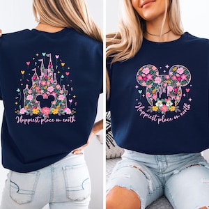 Happiest Place on Earth Sweatshirt, Disneyland Floral Castle Hoodies, Women's Magical Castle Sweater, Disneyland Group Vacation Crewneck bild 3