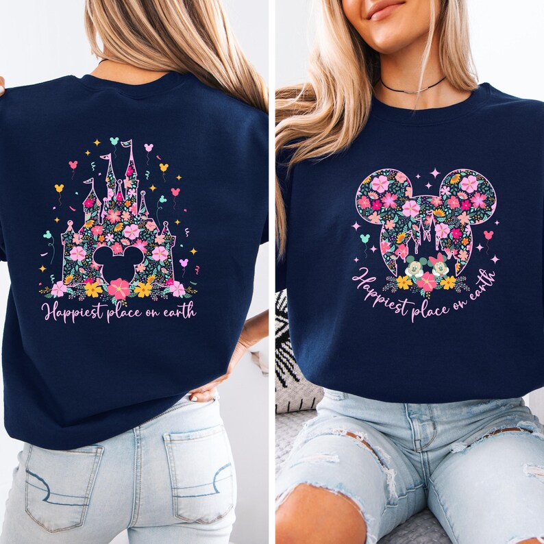 Happiest Place on Earth Sweatshirt, Disneyland Floral Castle Hoodies, Women's Magical Castle Sweater, Disneyland Group Vacation Crewneck bild 3