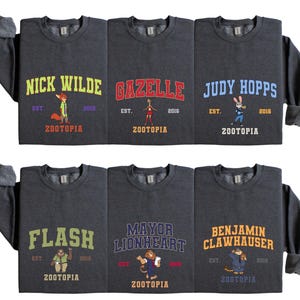 Zootopia Varsity Sweaters, Matching Nick Wilde Judy Hopps Gazelle Flash Mayor Lionheart Chief Bogo Mr Big Zootopia Movie Group Crewnecks image 3