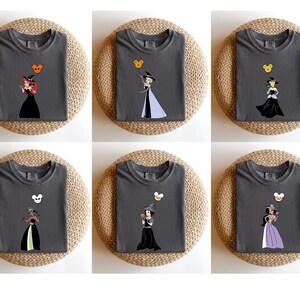 Witch Princesses with Balloons Halloween Shirt, Girls Matching Princess Halloween Tees, Ariel Cinderella Tiana Belle Elsa Jasmine Party Tees image 3