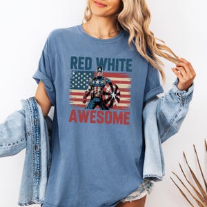 Captain America 4th of July Shirt, Comfort Colors Red White Awesome USA Flag Tee, 250th Anniversary, Patriotic Disney 4th of July Trip Tee image 8