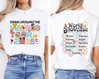 Disney Epcot World Tour 2025 Shirt, Drink Around The World Tour Tee, Epcot World Showcase Tee, Mickey & Co Drinking Team