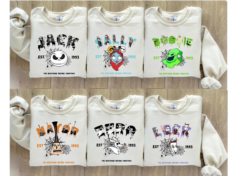 Nightmare Before Christmas Movie Characters Sweater, Jack Sally Zero Boogie lock Mayer Matching Halloween Party Hoodie, Horror Movies Fans immagine 3