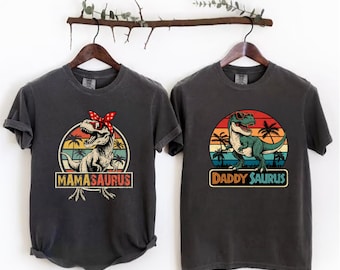 Vintage Mamasaurus and Daddysaurus Matching Shirts, Dinosaur Mama Daddy Dinosaurs Parents Tees, T-Rex Mama Daddy, Jurassic Park Movie Tees