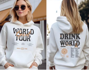 Vintage Epcot World Tour Sweatshirt, Drink Around The World Hoodie, Disney World Traveler Food & Wine Festival, Men's Disneyland Crewneck