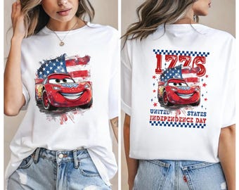 Lightning McQueen 1776 United States Flag Tee, Retro Cars McQueen Independence Day Tee, 4th of July USA American Flag Tee, Memorial Day