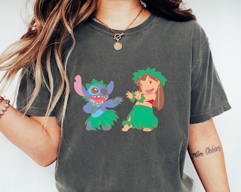 Lilo & Stitch Hula Dancers Shirt, Stitch Summer Aloha Tee, Cute Blue Monster Stitch Fans Disney Tee