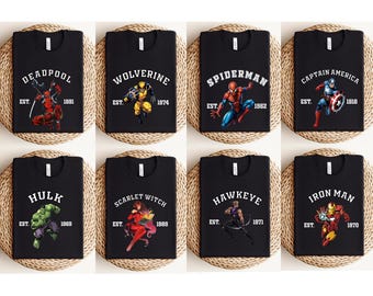 Marvel Superheros Matching Group Shirts Marvel Spiderman Wolverine Deadpool Hulk Captain America Ironman Black Midow Avengers MCU Party Tees