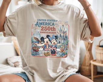 Mickey and Friends United States of America 250th Anniversary Shirt, Comport Colors Independence Day Tees, Patriotic 4th of July Trip Tee