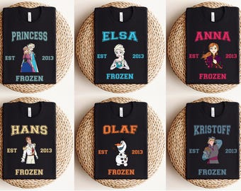 Frozen Varsity Shirts, Disney Frozen Characters Tees, Matching Family Trip Tees, Birthday Tees, Princess Elsa Anna Kristof Hans Olaf