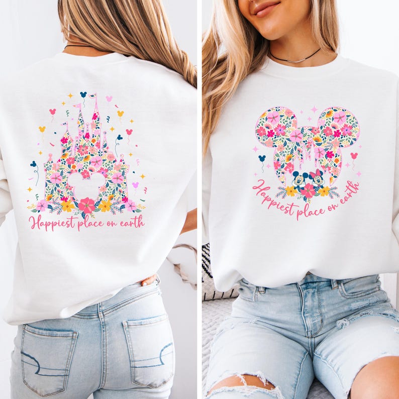 Happiest Place on Earth Sweatshirt, Disneyland Floral Castle Hoodies, Women's Magical Castle Sweater, Disneyland Group Vacation Crewneck bild 4