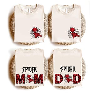 Spider Mom Spider Dad Matching Party Shirts, Spiderman Parents Tee, Birthday Party Family Shirts image 1
