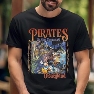 Retro Pirates of the Caribbean Shirt, Comfort Colors Mickey and Friends Pirates Shirt, Disneyland Vacation Tees, Men's Disney Trip Shirt