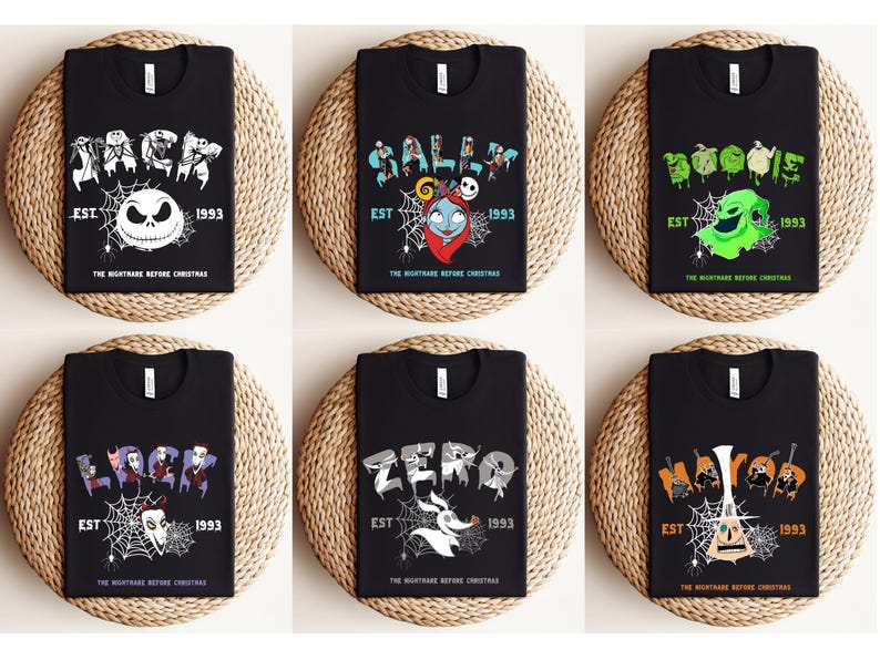Nightmare Before Christmas Movie Characters Tees, Jack Sally Zero Boogie lock Mayer Matching Halloween Party Tees, Horror Movies Fans Gift image 2